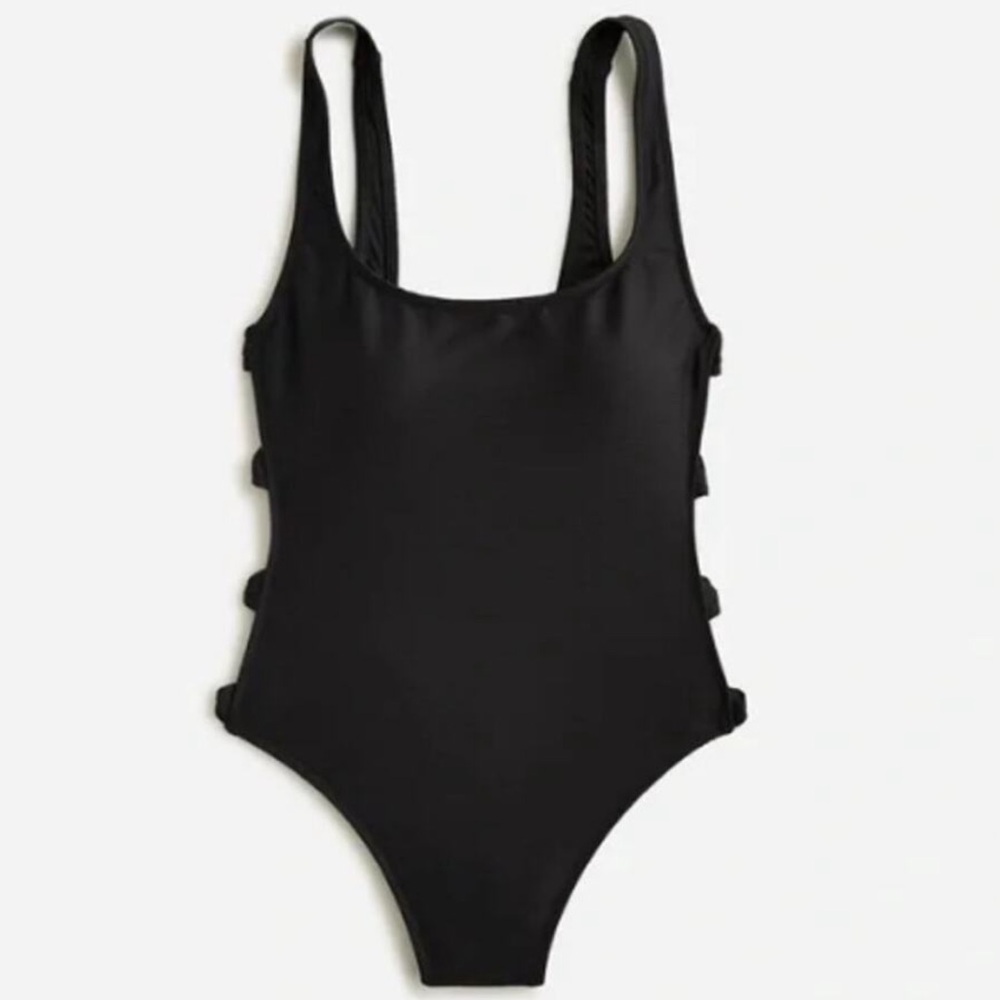 NEW NWT J. Crew Ribbed Side Bow One Piece Swimsuit in Black Size 24